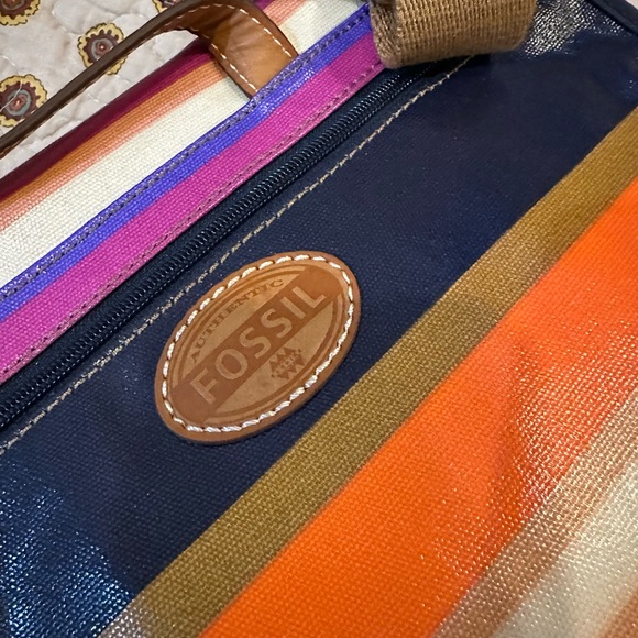 Fossil Keyper Flap Stripe Coated Canvas w/ Leather Trim Crossbody Messenger NWT - Picture 5 of 9